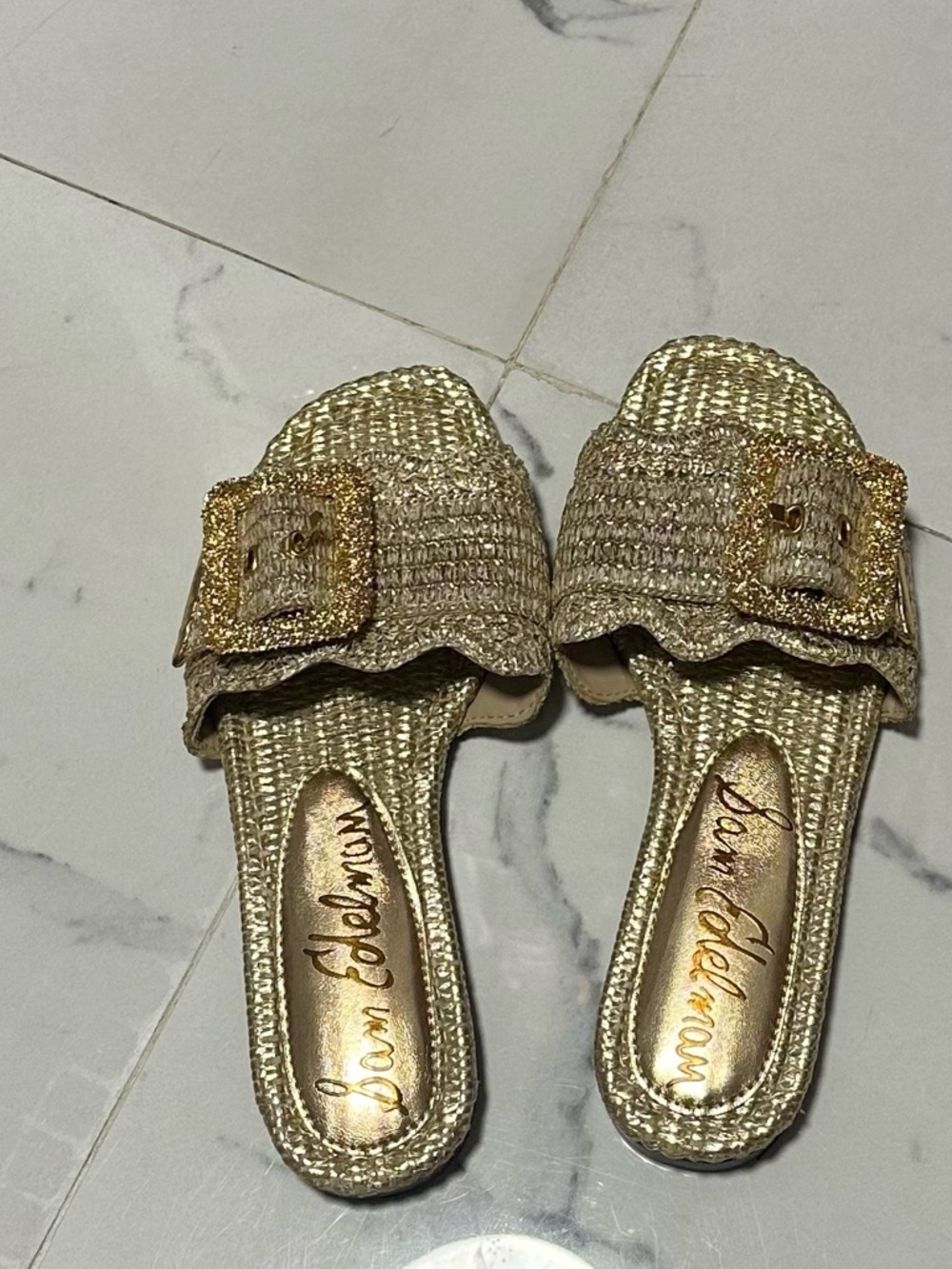 Sam Edelman Gold Buckle Slide Sandals